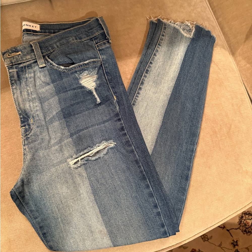 Flying Monkey Distressed two toned Blue Jeans